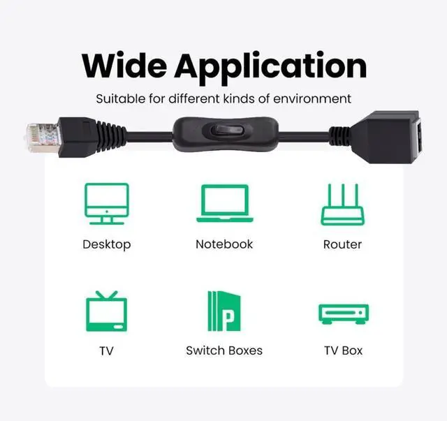Alt view image 6 of 7 - RJ45 Switch Extension Cable,CAT6 RJ45 Male to Female with On/Off Switch Button Ethernet Network Extension Cable 1.97FT/0.6M