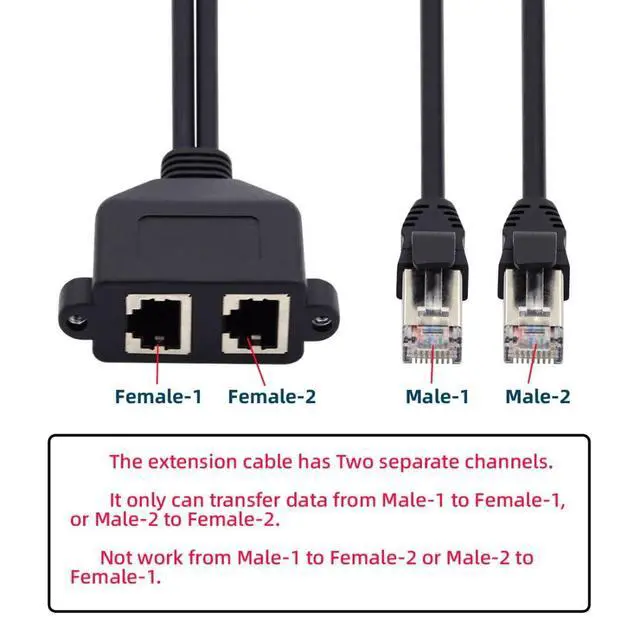 Alt view image 2 of 7 - RJ45 8P8C Cat6 Male to Female LAN Ethernet Network Extension Cable Dual Ports FTP STP UTP with Panel Mount Holes