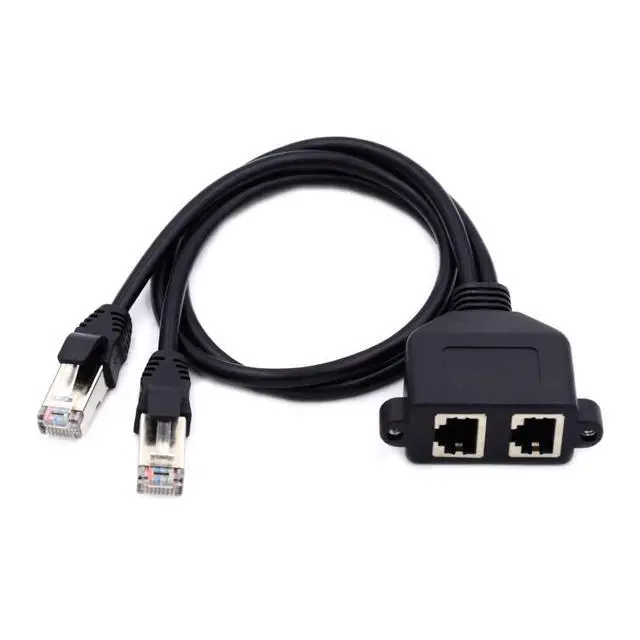 Alt view image 5 of 7 - RJ45 8P8C Cat6 Male to Female LAN Ethernet Network Extension Cable Dual Ports FTP STP UTP with Panel Mount Holes