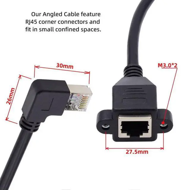 Alt view image 3 of 6 - Cat6 RJ45 Cable,8P8C FTP STP UTP Cat6 Male to Female LAN Ethernet Network Extension Cable Right 90 Degree Angled with Panel Mount Holes