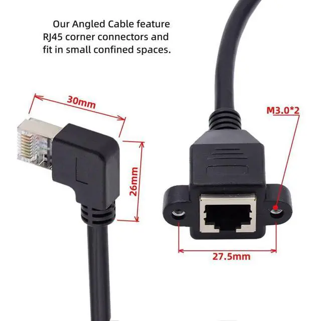 Alt view image 2 of 6 - Cat6 RJ45 Cable,8P8C FTP STP UTP Cat6 Male to Female LAN Ethernet Network Extension Cable Left 90 Degree Angled with Panel Mount Holes