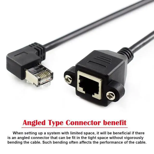 Alt view image 4 of 6 - Cat6 RJ45 Cable,8P8C FTP STP UTP Cat6 Male to Female LAN Ethernet Network Extension Cable Left 90 Degree Angled with Panel Mount Holes