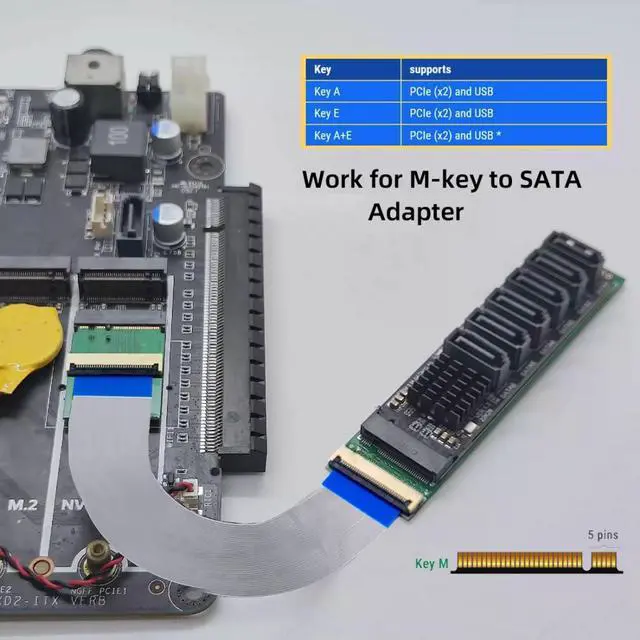 Alt view image 3 of 7 - M.2(A+E Key) 2230MM to NVME M-Key Extension Card Adapter for Motherboard NVME SSD Hard Drive Port Extension 2230/2242/2260/2280MM with 15cm Flat Cable