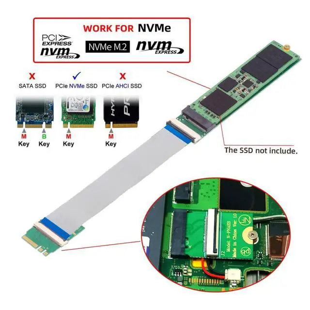 Alt view image 5 of 7 - M.2(A+E Key) 2230MM to NVME M-Key Extension Card Adapter for Motherboard NVME SSD Hard Drive Port Extension 2230/2242/2260/2280MM with 15cm Flat Cable