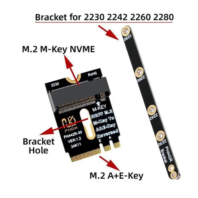 Alt view image 5 of 7 - M.2(A+E Key) 2230MM to NVME M-Key Extension Card Adapter for Motherboard NVME SSD Hard Drive Port Extension 2230/2242/2260/2280MM