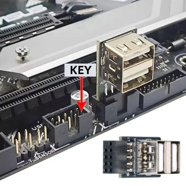 Alt view image 4 of 7 - 2 Pack USB 2.0 Front Panel Header 9/10Pin 1 Male to 2 USB 2.0 Female 90 Degree Angled Mainboard Header Port Extension Adapter