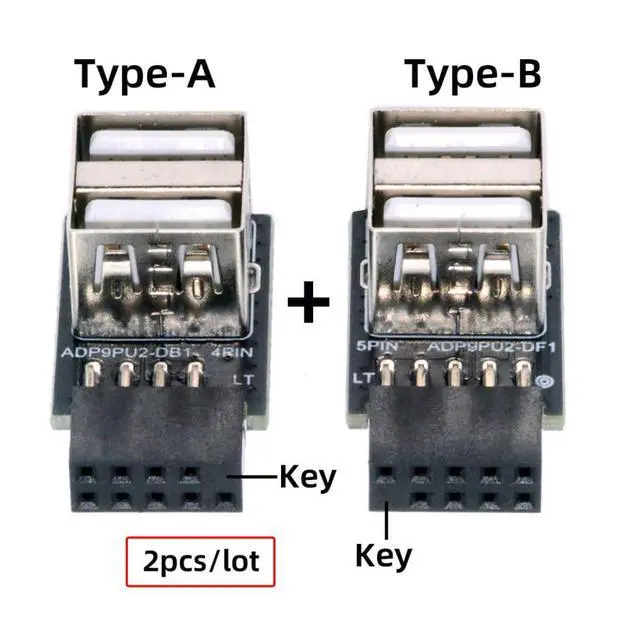 Alt view image 5 of 7 - 2 Pack USB 2.0 Front Panel Header 9/10Pin 1 Male to 2 USB 2.0 Female 90 Degree Angled Mainboard Header Port Extension Adapter