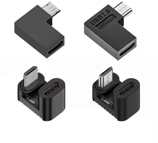 Main image of 4 Pack Micro USB 2.0 Connector Micro USB Male to USB C Female 90/180 Degree Angled Connector Adapter