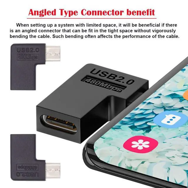 Alt view image 4 of 7 - 4 Pack Micro USB 2.0 Connector Micro USB Male to USB C Female 90/180 Degree Angled Connector Adapter
