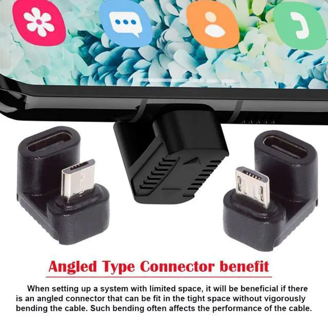 Alt view image 3 of 7 - 4 Pack Micro USB 2.0 Connector Micro USB Male to USB C Female 90/180 Degree Angled Connector Adapter