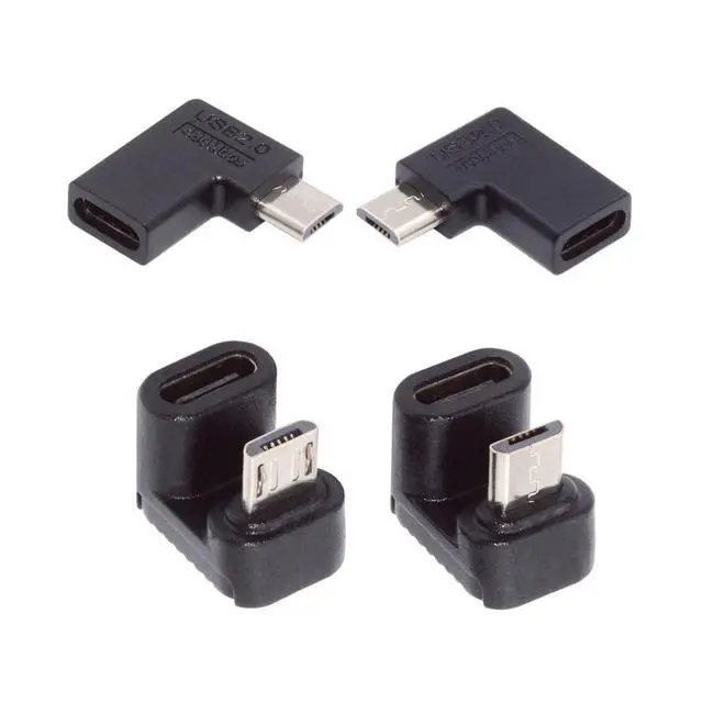 Alt view image 7 of 7 - 4 Pack Micro USB 2.0 Connector Micro USB Male to USB C Female 90/180 Degree Angled Connector Adapter