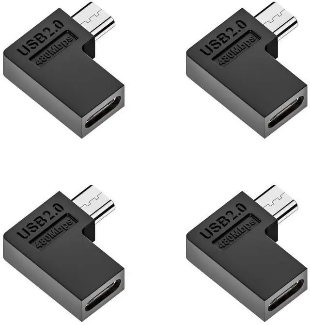 Main image of 4 Pack USB C to Micro USB Adapter,Micro USB Male to USB C Female 90 Degree Left Angled Converter Connector Adapter Support Charge Data Sync