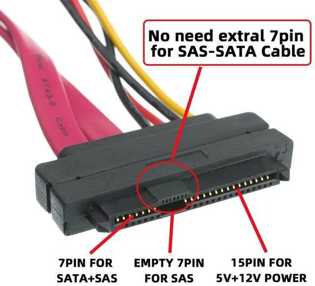 Alt view image 5 of 7 - SAS to SATA Cable,SFF-8482 SAS 29Pin to SATA 22Pin Hard Disk Drive Raid Extension Cable