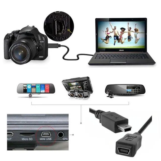 Alt view image 3 of 7 - Mini USB Extension Cable, USB 2.0 Mini USB 5Pin Male to Female Power Charging Data Transfer Extension Cable for Dash Cam/GPS/Camera 4.92FT/1.5M
