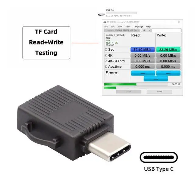 Alt view image 5 of 6 - USB C Card Reader,USB 3.0 Type C to Micro SD SDXC TF Card Reader Adapter for Laptop Tablet Phone 5Gbps