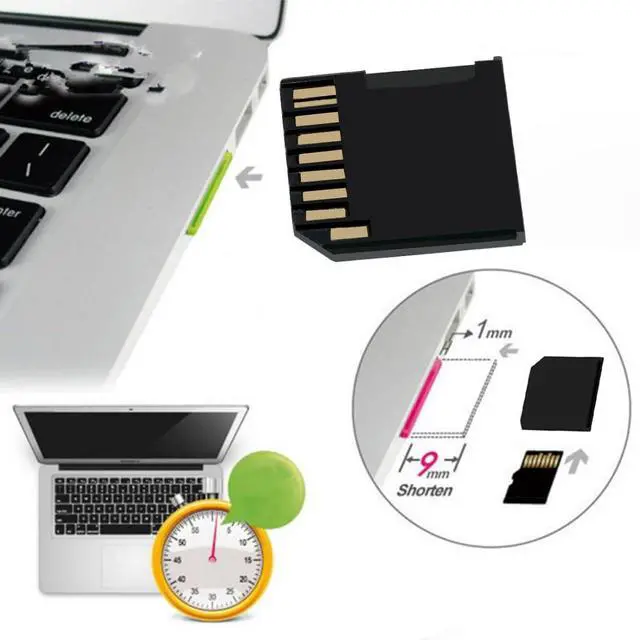Alt view image 4 of 7 - Micro SD to SD Memory Card Mini Adapter Compatible with 13/15" MacBook Air/Pro/Retina Black 23x24mm