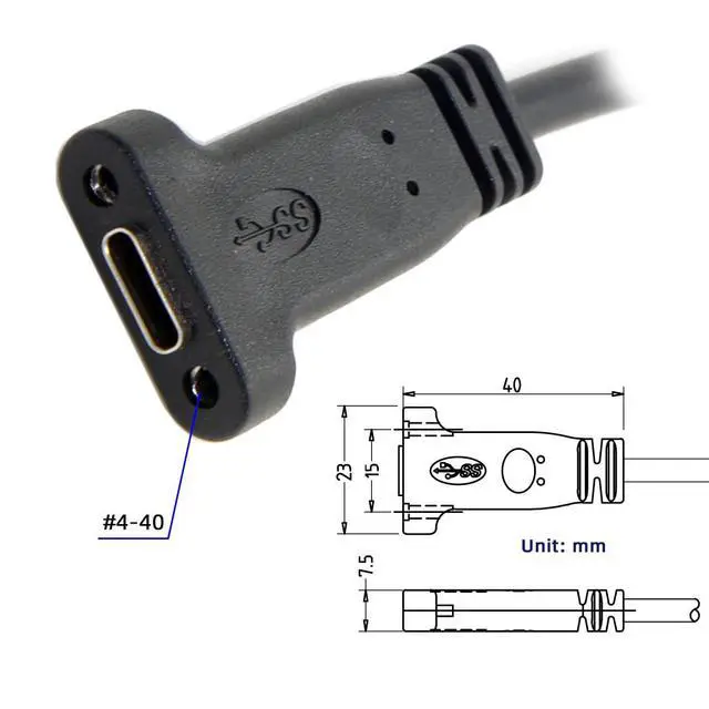 Alt view image 3 of 7 - CY USB C Cable,USB 3.0 Type A Male to Type C Female Data Cable 20cm with Panel Mount Screw Hole