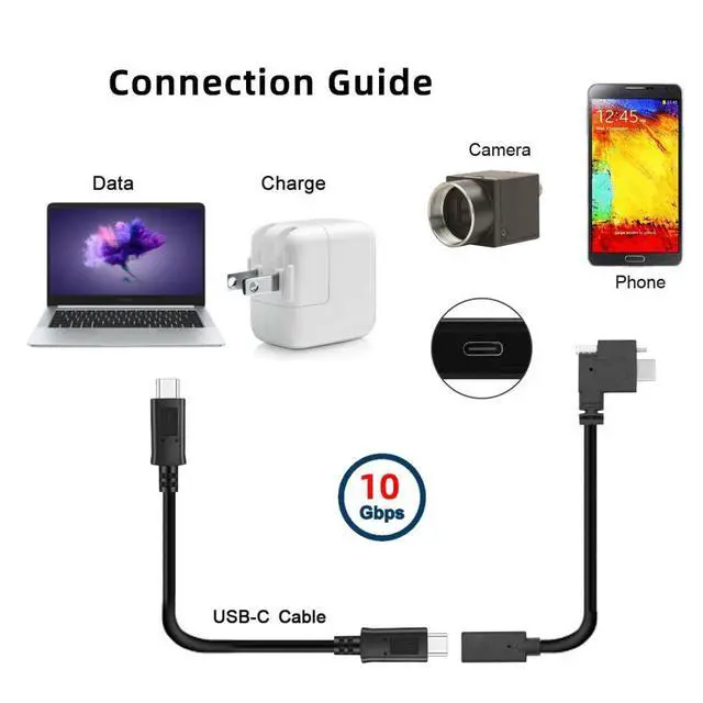 Alt view image 3 of 7 - USB C Extension Cable USB 3.1 Gen 2 10Gbps Male to Female Fast Charging Data Transfer 90 Degree Right Angled Extension Cable 0.3M with Screw Locking