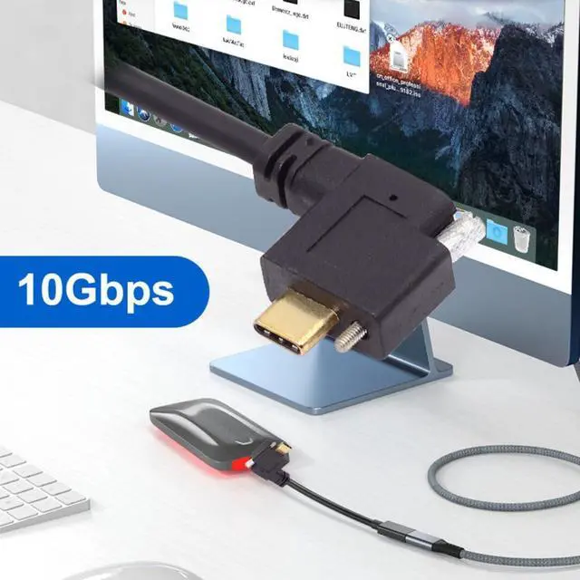 Alt view image 4 of 7 - USB C Extension Cable USB 3.1 Gen 2 10Gbps Male to Female Fast Charging Data Transfer 90 Degree Right Angled Extension Cable 0.3M with Screw Locking