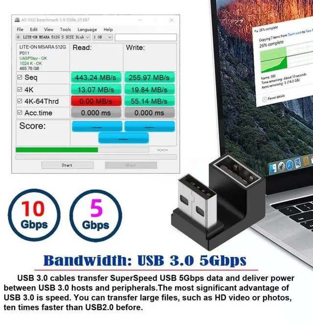 Alt view image 5 of 6 - USB 3.0 Adapter,USB 3.0 Type-A Male to Female 180 Degree UP Angled Connector Adapter