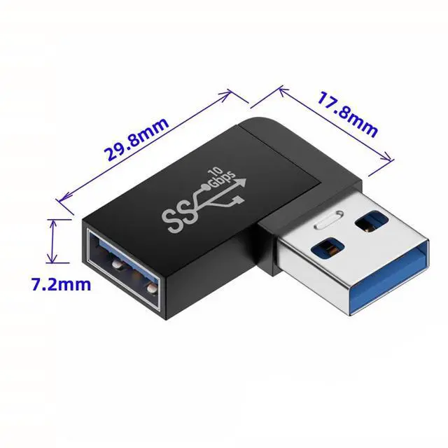 Alt view image 4 of 6 - USB 3.0 Adapter,USB 3.0 Type A Male to Female Extension Power Data Video Adapter 90 Degree Right Angled Flat Type 10Gbps