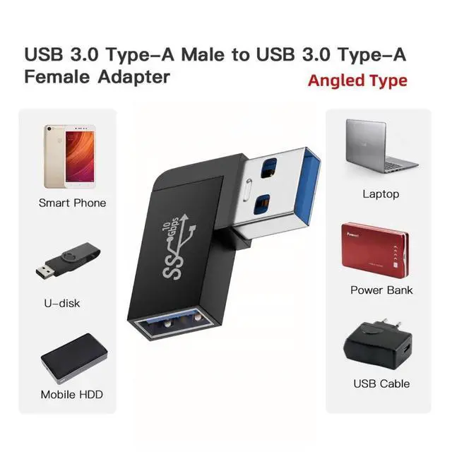Alt view image 6 of 6 - USB 3.0 Adapter,USB 3.0 Type A Male to Female Extension Power Data Video Adapter 90 Degree Right Angled Flat Type 10Gbps
