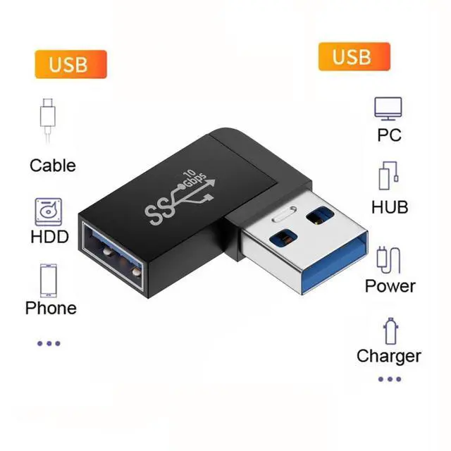 Alt view image 2 of 6 - USB 3.0 Adapter,USB 3.0 Type A Male to Female Extension Power Data Video Adapter 90 Degree Right Angled Flat Type 10Gbps