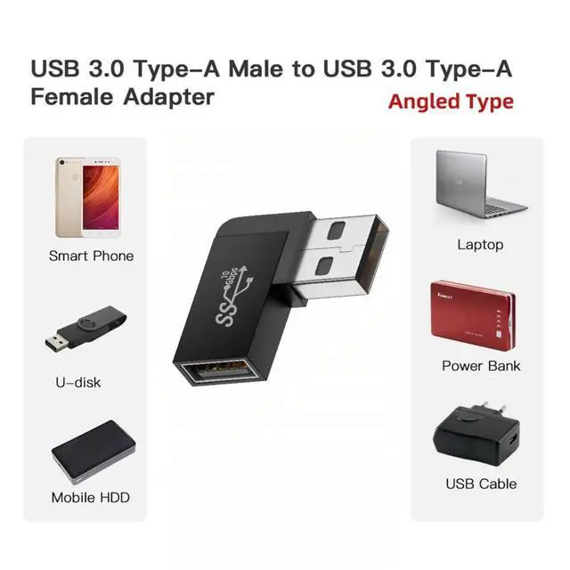 Alt view image 6 of 6 - USB 3.0 Adapter,USB 3.0 Type A Male to Female Extension Power Data Video Adapter 90 Degree Left Angled 10Gbps