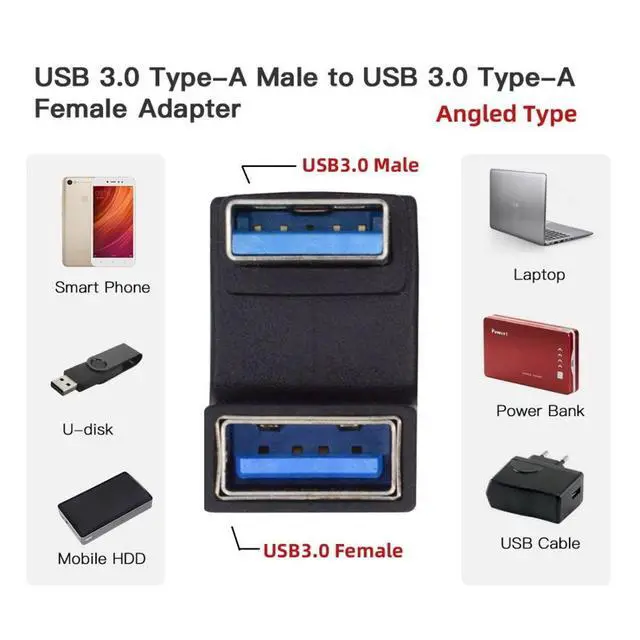 Alt view image 2 of 6 - CY USB 3.0 Type A Male to Female Extension Power Data Video Adapter U Shape Angled 10Gbps Data 5V Power
