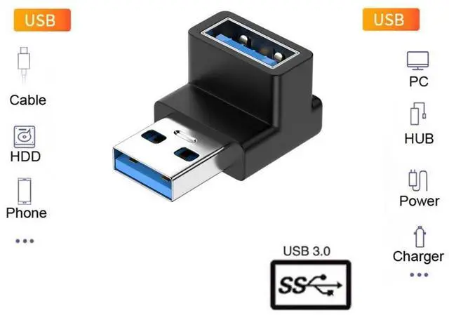 Alt view image 5 of 6 - USB 3.0 Adapter,USB 3.0 Type-A Male to Female 90 Degree UP Angled Connector Adapter