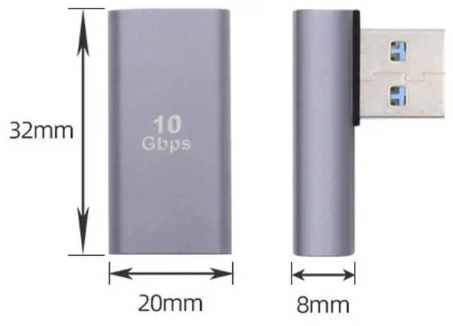 Alt view image 5 of 6 - USB 3.0 Type A Male to Female Extension Power Data Video Adapter Low Profile Left Angled 10Gbps Data 5V Power