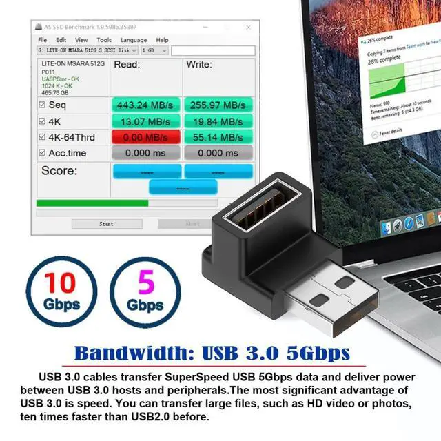Alt view image 5 of 6 - USB 3.0 Adapter,USB 3.0 Type-A Male to Female 90 Degree Down Angled Connector Adapter