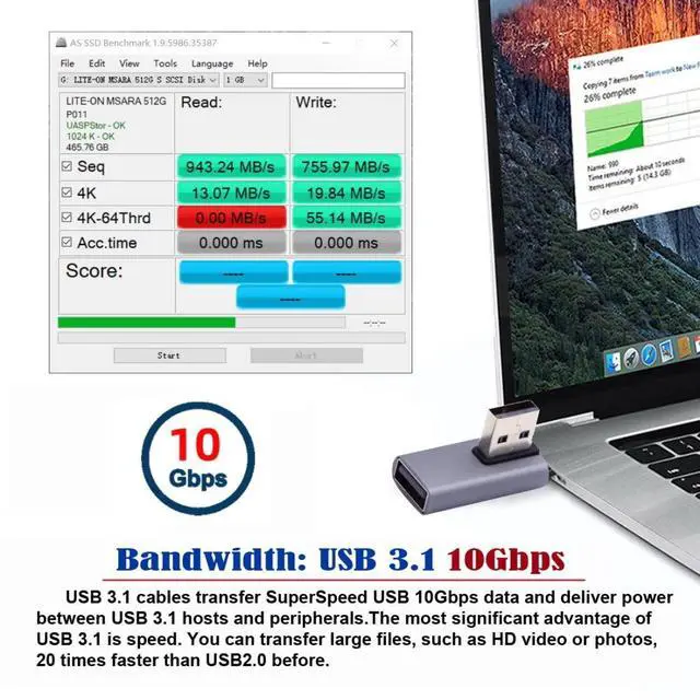 Alt view image 4 of 6 - USB 3.0 Type A Male to Female Extension Power Data Video Adapter 90 Degree Right Angled 10Gbps