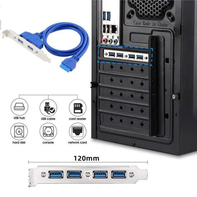 Alt view image 2 of 7 - Internal 2Pin USB 3.0 Female Mount Panel to Motherboard 20pin Cable with PCI Bracket