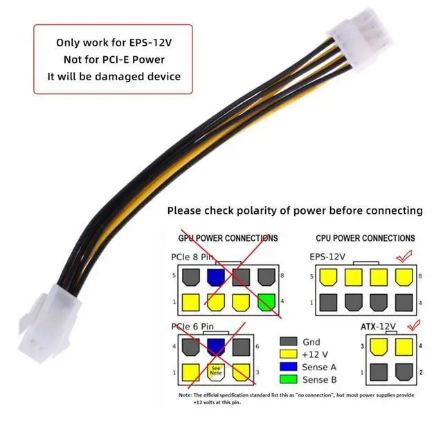 Alt view image 2 of 4 - 4-Pin to 8-Pin EPS 12 V ATX Motherboard Power Supply Converter Cable Adapter