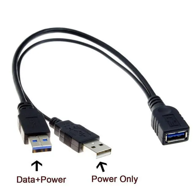 Alt view image 2 of 7 - USB 3.0 Splitter Y Cable USB 1 Female to 2 Male Extra Power Data Extension Cable for 2.5" Mobile Hard Disk