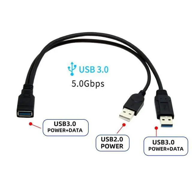 Alt view image 3 of 7 - USB 3.0 Splitter Y Cable USB 1 Female to 2 Male Extra Power Data Extension Cable for 2.5" Mobile Hard Disk