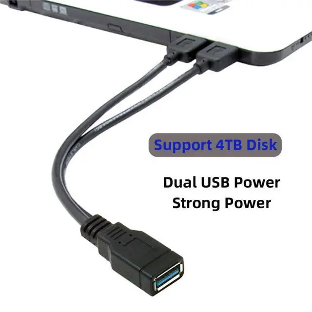 Alt view image 5 of 7 - USB 3.0 Splitter Y Cable USB 1 Female to 2 Male Extra Power Data Extension Cable for 2.5" Mobile Hard Disk