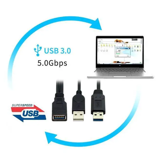 Alt view image 4 of 7 - USB 3.0 Splitter Y Cable USB 1 Female to 2 Male Extra Power Data Extension Cable for 2.5" Mobile Hard Disk