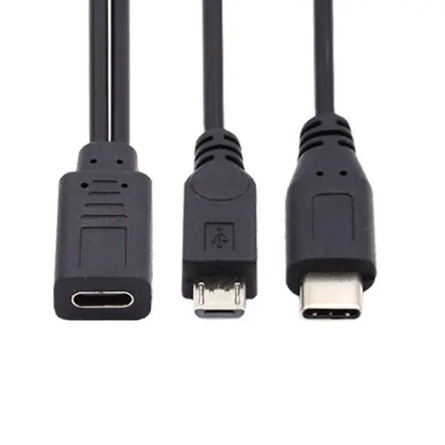 Alt view image 6 of 7 - USB C Splitter Multi Charging Cable,USB C 1 to 2 USB C/Micro USB Charge Extension Cable Supports Charging Two Devices at The Same Time 0.98FT/0.3M