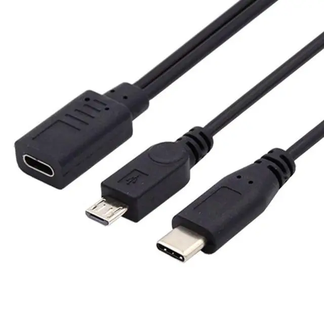 Alt view image 7 of 7 - USB C Splitter Multi Charging Cable,USB C 1 to 2 USB C/Micro USB Charge Extension Cable Supports Charging Two Devices at The Same Time 0.98FT/0.3M