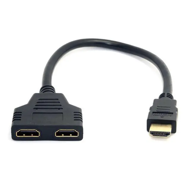 Alt view image 4 of 6 - HDMI 1 Male to 2 Female Y Splitter Switch Extension Adapter Cable for for PC HDTV Laptop 1080P