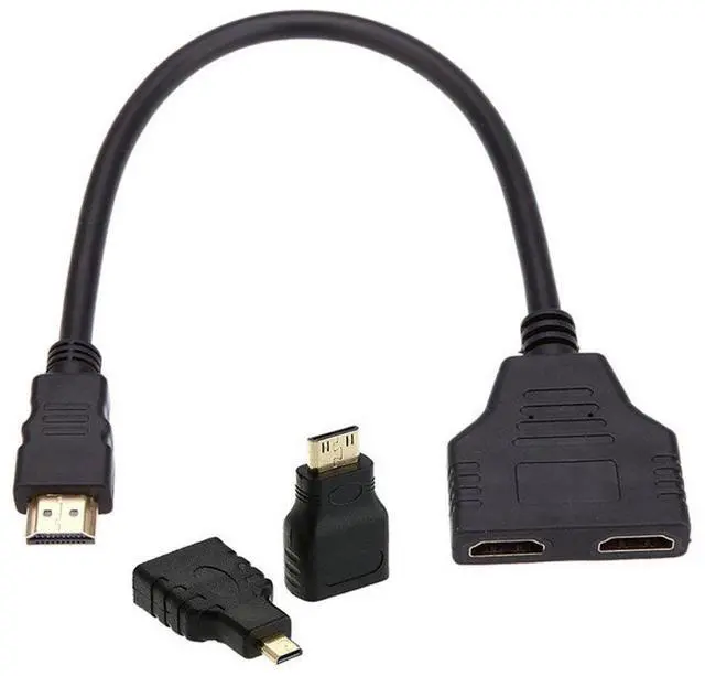 Main image of HDMI 1 to 2 Splitter Switch Extension Cable Adapter with Micro & Mini HDMI Connector