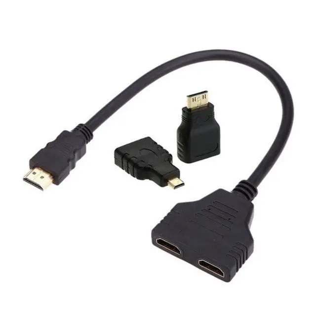 Alt view image 7 of 7 - HDMI 1 to 2 Splitter Switch Extension Cable Adapter with Micro & Mini HDMI Connector