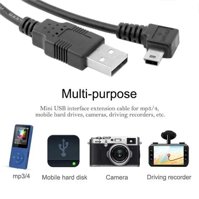 Alt view image 5 of 7 - Mini USB Cable USB 2.0 Male to Mini USB 5 Pin Male 90 Degree Right Angled Charging Data Transfer Extension Cable 3.0M