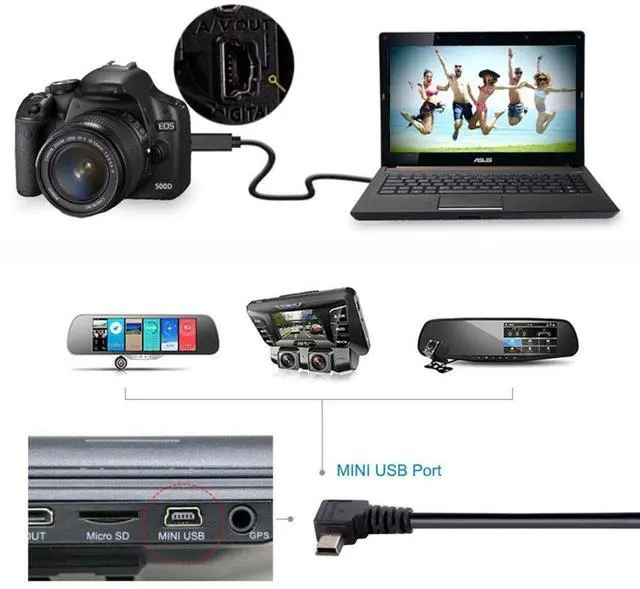 Alt view image 3 of 5 - Mini USB Cable USB 2.0 Male to Mini USB 5 Pin Male 90 Degree UP Angled Charging Data Transfer Extension Cable 0.50M for Dash Cam/GPS/Microphone