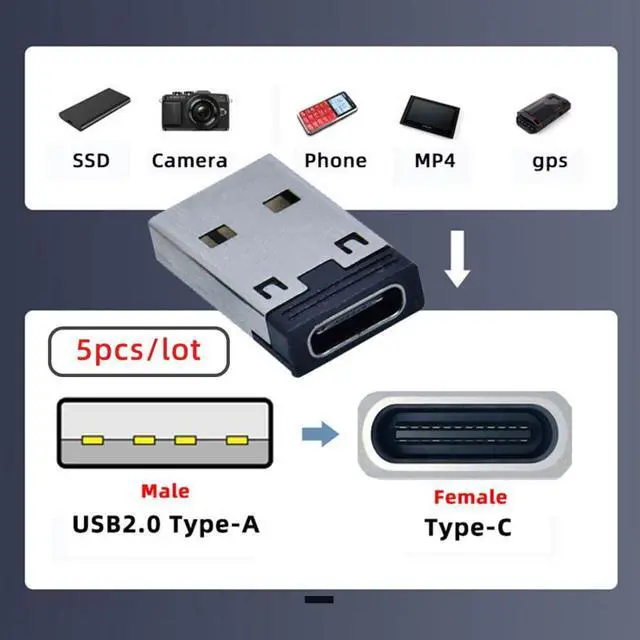 Alt view image 6 of 7 - 5 Pack USB to USB C Adapter USB C Female to USB 2.0 Male Charger Converter Adapter