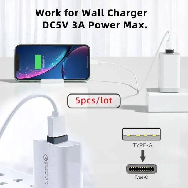 Alt view image 4 of 7 - 5 Pack USB to USB C Adapter USB C Female to USB 2.0 Male Charger Converter Adapter