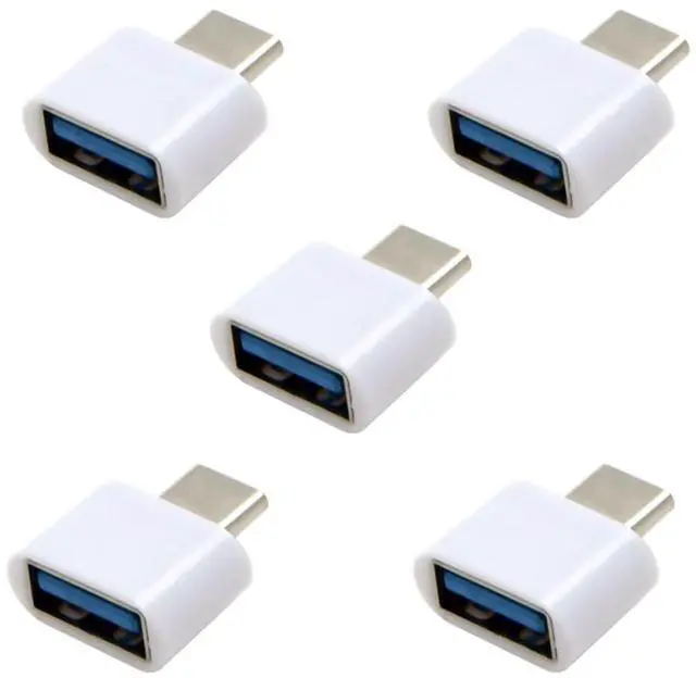 Main image of 5 Pack USB to USB C OTG Adapter USB C Male to USB 2.0 Female Converter Adapter White