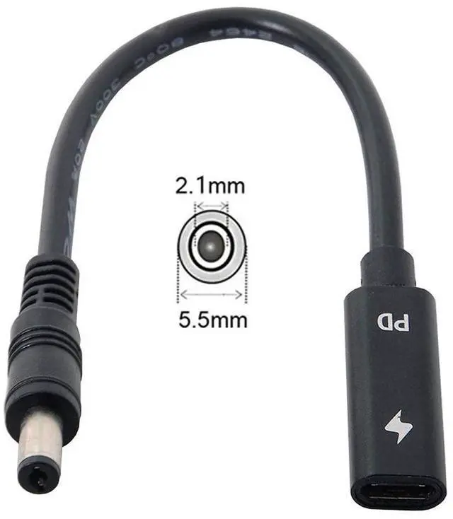 Alt view image 5 of 7 - USB C to DC 20V 5.5x2.1mm PD 65W Charge Cable Type-C Female Input to DC Output for Laptop